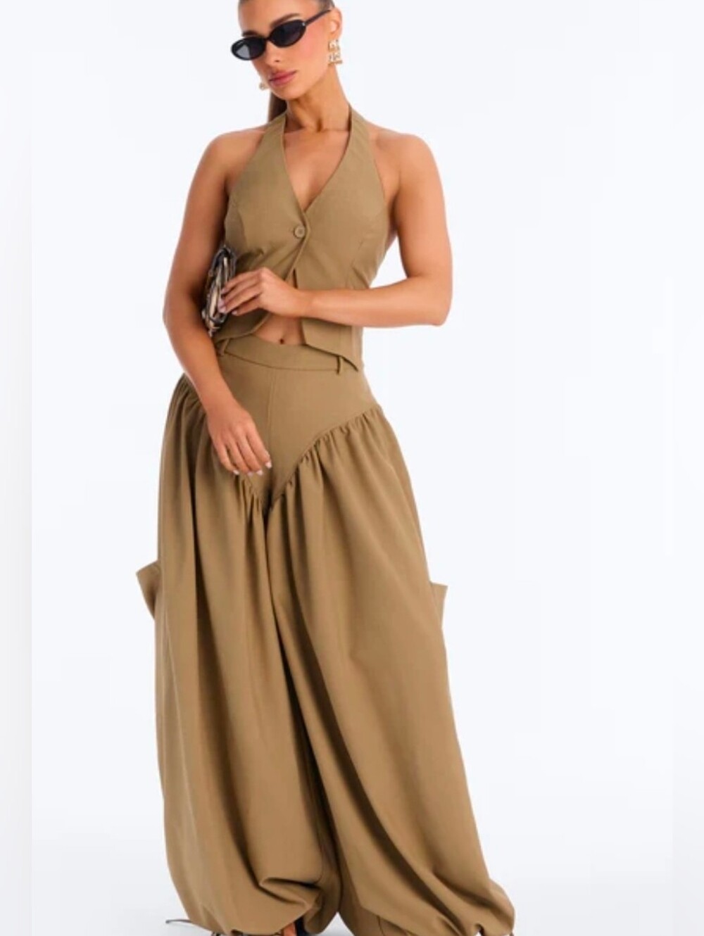 Tan Halter Vest and Ballon Pants Set